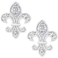 Sterling Silver Fleur de Lis Diamond Chip Earrings  