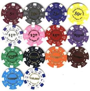 100 Desert Palace Clay Poker Chips 11.5gr 5¢  $10,000 *  