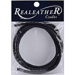   Realeather 40 inch Round Braided Black Leather Cord  