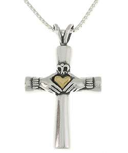 14k Gold and Silver Claddagh Cross Necklace  