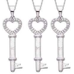   Silver Engraved Initial Genuine Diamond Key Necklace  Overstock