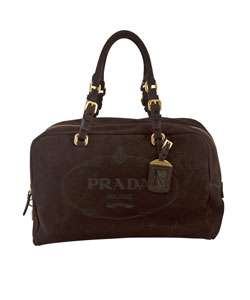 Prada Large Dark Brown Suede Satchel Handbag  