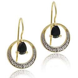   18k Gold Over Silver Sapphire and Diamond Earrings  Overstock