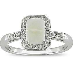 10k White Gold Opal and Diamond Accent Ring  