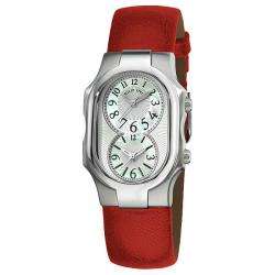   Womens Signature Red Leather Strap Dual Time Watch  