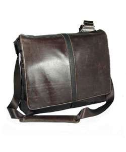 Perry Ellis Brown Leather Messenger Bag  