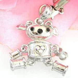  Cute Silver Robot Toy Bear Heart Cell Phone Charm Strap 