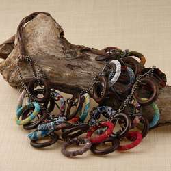 Hot Tropics Wood and Fabric Rings Necklace (India)  Overstock