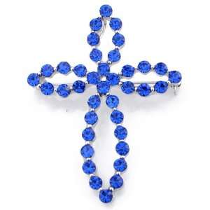    Austrian Crystal Sapphire Blue Cross Pin Brooch & Pendant Jewelry