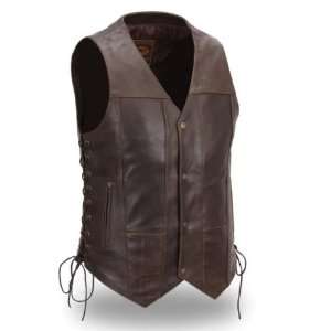  First MFG Mens 10 Pocket Leather Vest. Classic Brown 