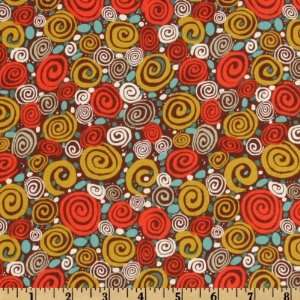   Swirls Green/Orange/Brown Fabric By The Yard Arts, Crafts & Sewing