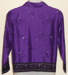 COLDWATER CREEK Purple Silk Embroidered Jacket M   NEW/NWT  