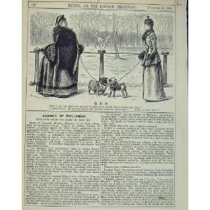  1892 Humorous Scene Women Walking Dogs Park Print