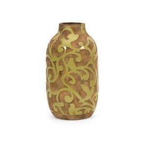   Green Glazed Vine and Bird Patterned Natural Clay Vase: Home & Kitchen