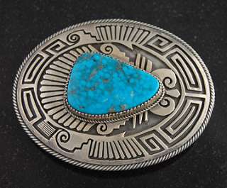   Silver Turquoise Belt Buckle Navajo Native American Mens Jewelry