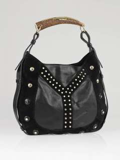 Yves Saint Laurent Black Suede/Leather Studded Y Mombasa Horn Bag 