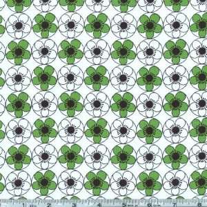  45 Wide Urban Greens Flowers In Circle White Fabric By 