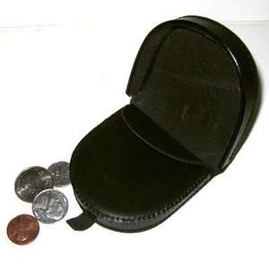 Black Genuine Leather Horseshoe Coin Pocket Holder Purse Rare  