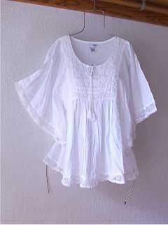 NEW~Fresh White Vintage Lace Boho Peasant Blouse Cotton Shirt Top~8/10 
