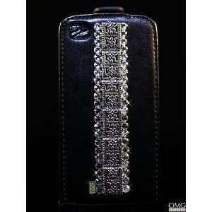  iPhone 4 4s Leather Flip Case, Swarovski Crystal Bling 