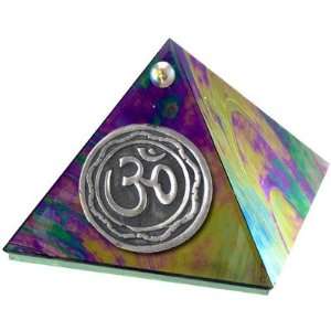  2in Black Rainbow Glass Framed Om Wishing Pyramid 