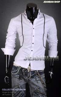 3mu Mens Trend Designer Double Line Slim Dress Shirts Tops Casual S M 