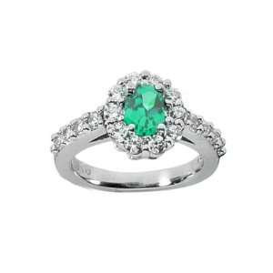  1.65 Ct Platinum Oval Emerald and Diamond Ring: Jewelry