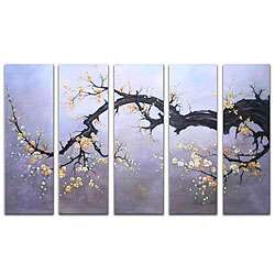 Blooming Branch 5 piece Hand painted Canvas Art Set  Overstock