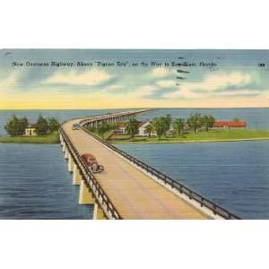 1940s Vintage Postcard   Overseas Highway over Pigeon Key to Key West 