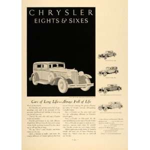 1931 Ad Chrysler Eight De Luxe Sedan Eights Sixes Cars 