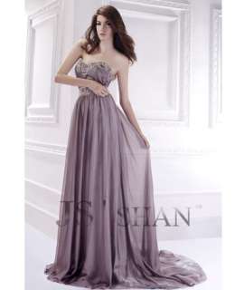   Gray Strapless Chiffon Train Formal Long Prom Gown Party Evening Dress