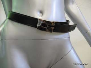 Gucci Black Leather Silver G Buckle Belt  