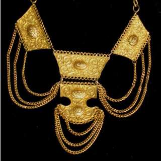 Vintage Egyptian Revival Style Gold Tone Bib Necklace  