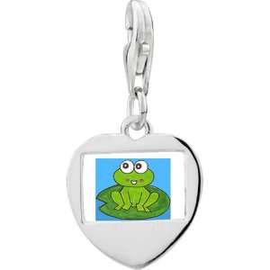   Silver Lovable Frog By Amber Photo Heart Frame Charm Pugster Jewelry