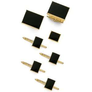  Solid 14k Gold Square and Center Onyx Cufflinks, Tie Tac 