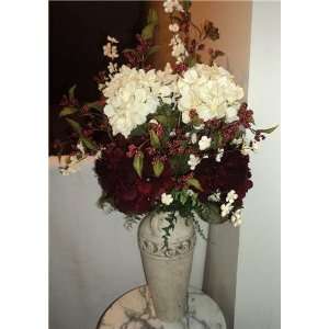  New Fall/Winter Burgundy & Cream Hydrangea Silk Floral 