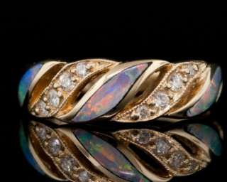 KABANA Designer Inlaid Australian opal and diamond ring,14k Gold .12 