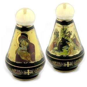 24kt Gold Holy Water Bottle Container Madonna & Child Christ Greek 