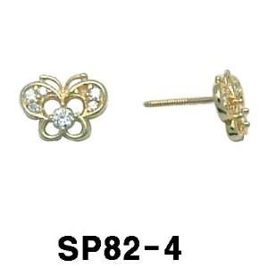  14k Butterfly Screwback Earrings with Cubic Zirconia 