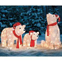 Outdoor Holiday Decor Lighted SET OF 3 CHRISTMAS POLAR BEARS Yard Art 
