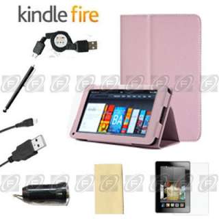 For Kindle Fire PU leather Case Cover/Car Charger/USB Cable/Stylus 