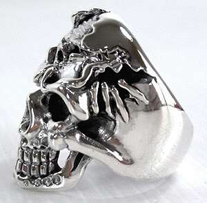GOTHIC DEATH SKULL TATTOO 925 STERLING SILVER RING NEW  