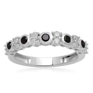 Sterling Silver Black and White Diamond Anniversary Ring (2/5 cttw, I 