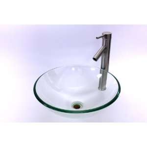  16 1/2 Round Clear Glass Bathroom Vessel Sink Combo with 