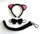 Black Cat Headband Hair Band Ear Tail Bow Tie Costume Fancy Dress New