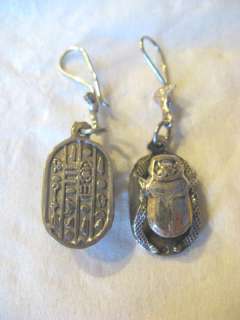 Egyptian Sterling Silver Large Scarab Earrings 1.75  