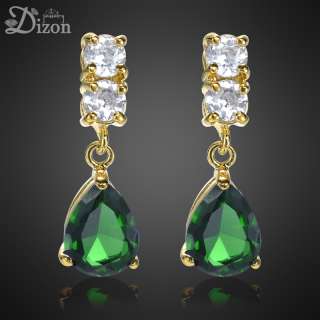   Jewelry PEAR CUT GREEN EMERALD YELLOW GOLD PLATED STUD EARRINGS  