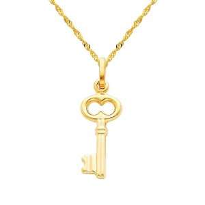 : 14K Yellow Gold Key Charm Pendant with Yellow Gold 1.2mm Singapore 