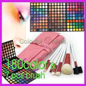 180 Color Warm&Shimmer&Matte Makeup Eye Shadow Palette + 7 pc Pink 