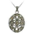    Sterling Silver Antique styled Marcasite Locket Necklace, 18